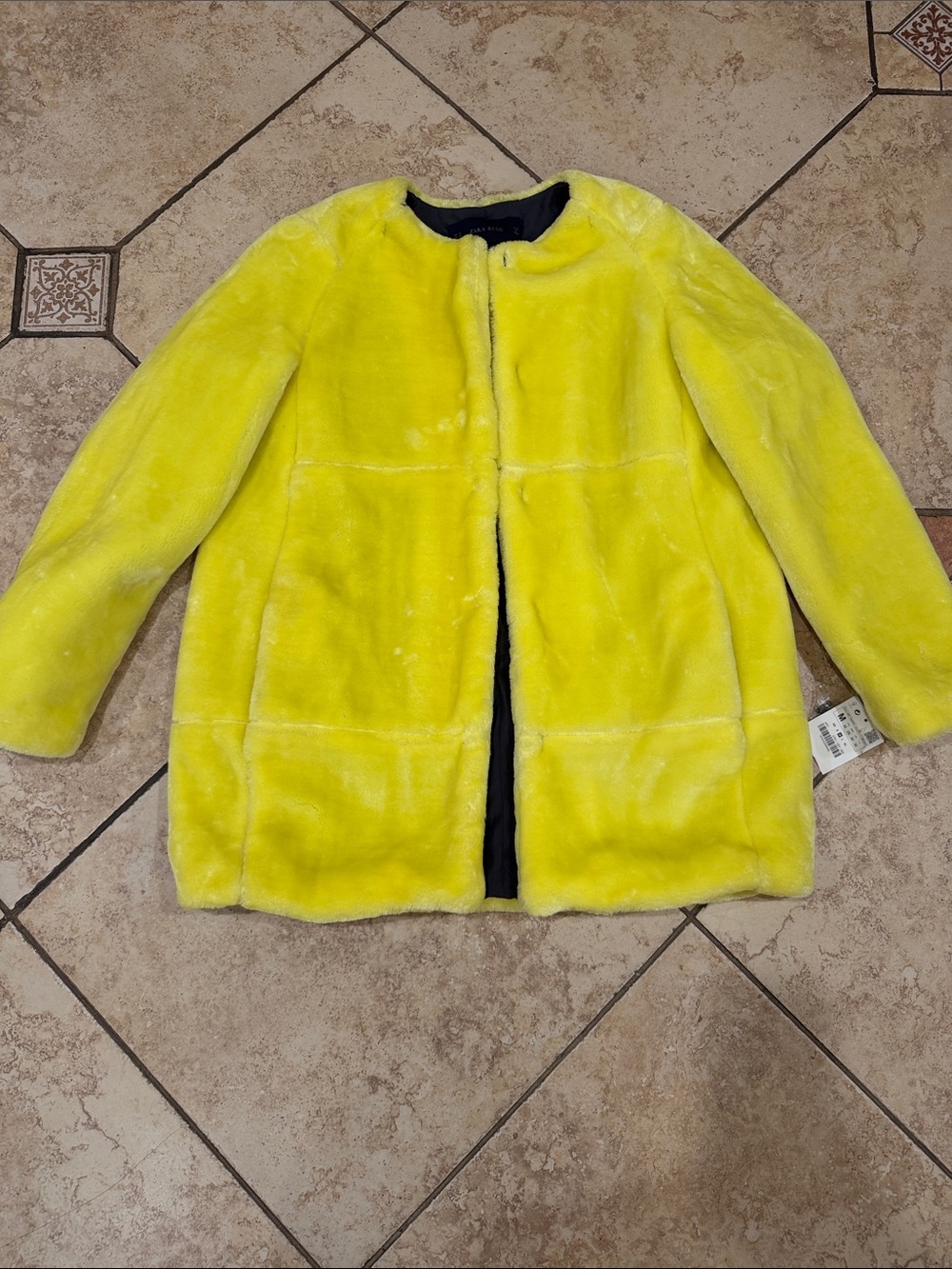 Zara Neon Yellow Faux Fur Teddy Jacket